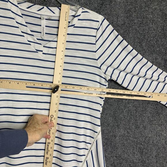 NY Collection Striped Knit Tunic Top Light Weight Women M 3/4 Sleeve Flare Hem - Picture 7 of 16